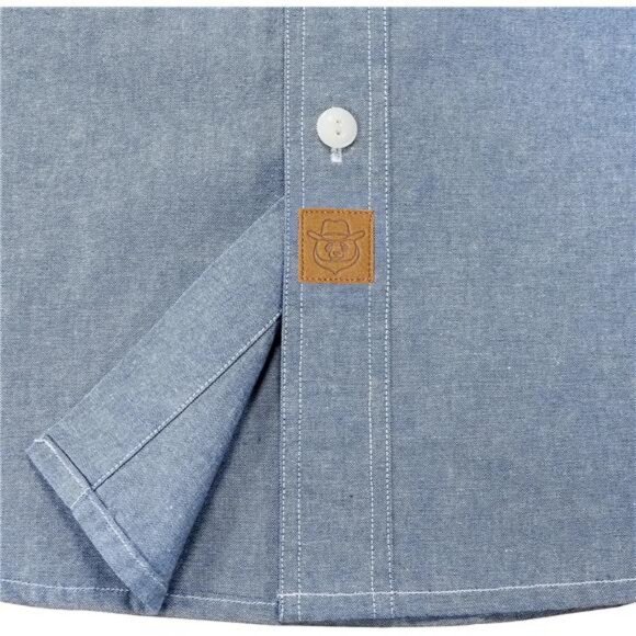 Chambray Shirt Men Long Sleeve Cotton Work Shirts with 2 Pockets - Picture 5 of 6